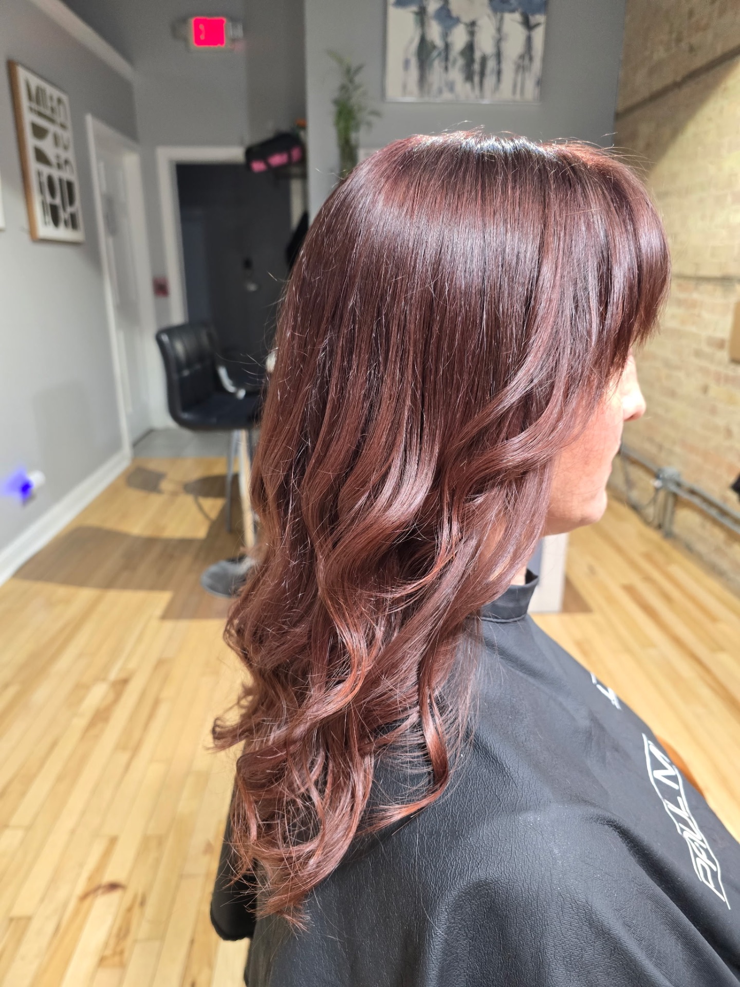 Rich auburn mahogany hair color refresh at Studio K Lockport IL